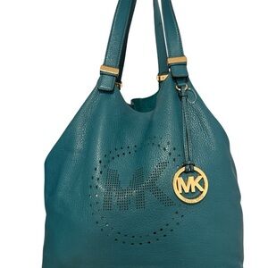 Michael Kors hobo perforated logo teal leather bag